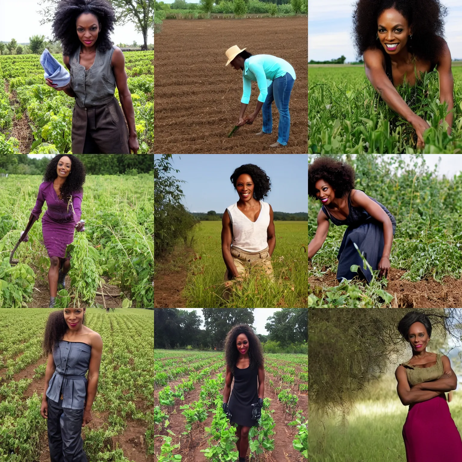 Prompt: sylvana simons working in the fields