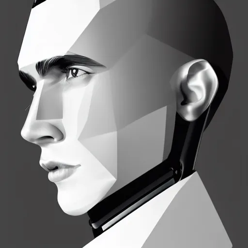 Image similar to Portrait of a handsome man who is half robot, half the head is human half is robot, Photorealistic digital art