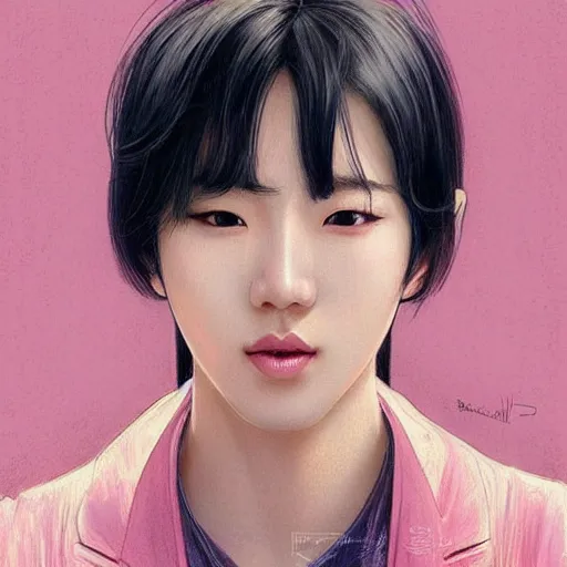 Image similar to portrait of kpop idol, expressive pose, lively expression, a pastel by chip zdarsky, trending on pinterest, mingei, full body, stylish, intricate, elegant, rose tones, highly detailed, digital painting, artstation, concept art, smooth, sharp focus, illustration, art by artgerm and greg rutkowski and alphonse mucha