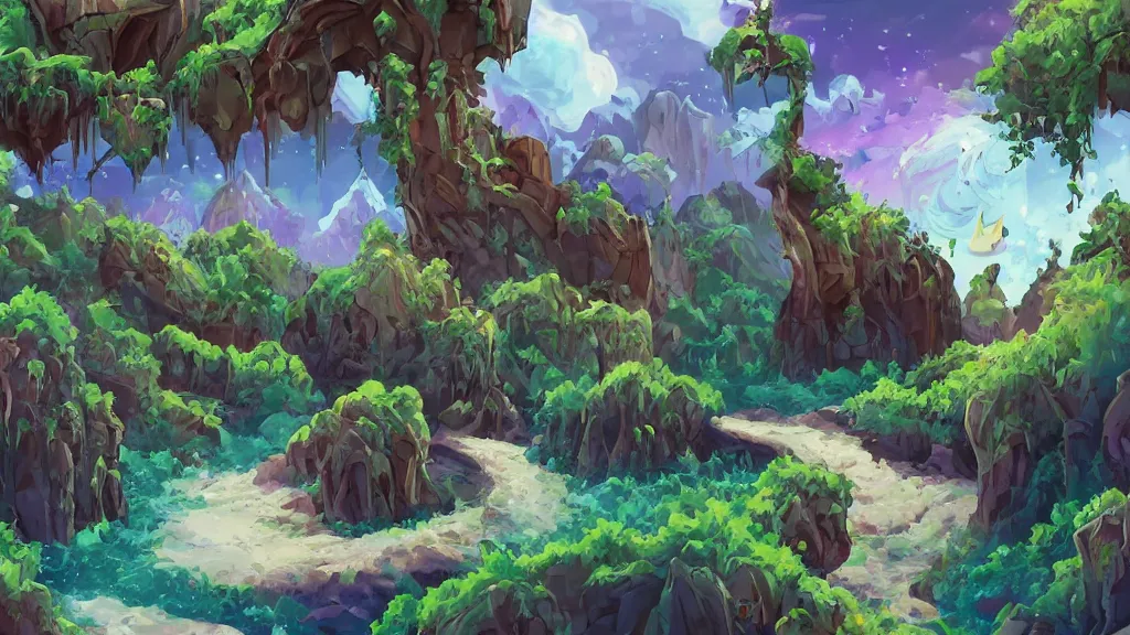 Image similar to stunning landscape in they style of arcane