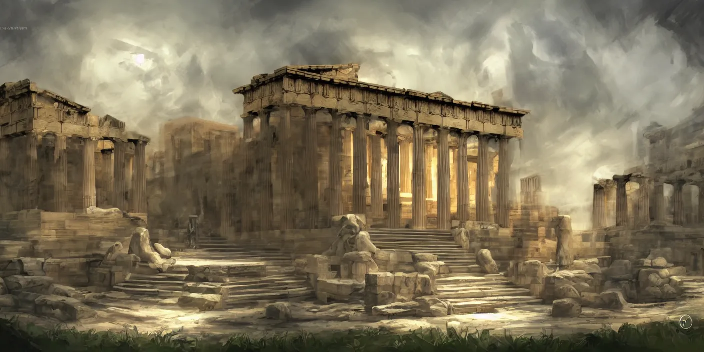 Prompt: the school of athenes paiting, concept art, award winning concept art