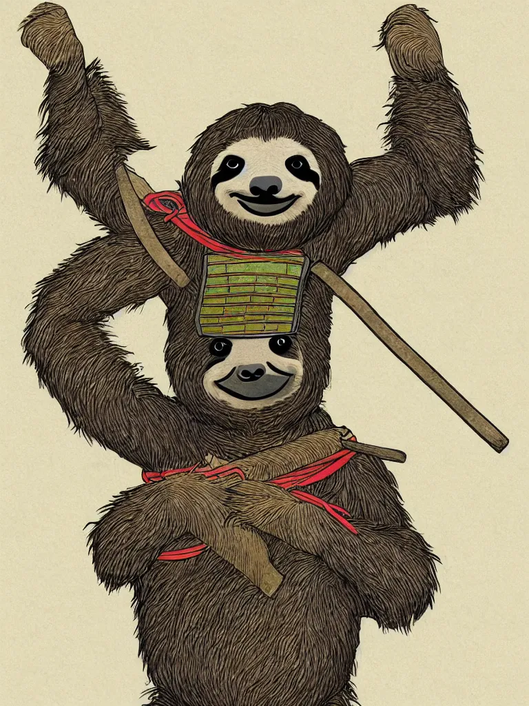 Image similar to illustration of a sloth wearing traditional samurai armor