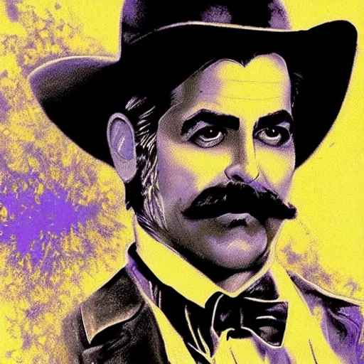 Prompt: black light poster of george clooney as wyatt earp, high detail