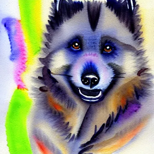 Image similar to a keeshond puppy watercolor painting by monge