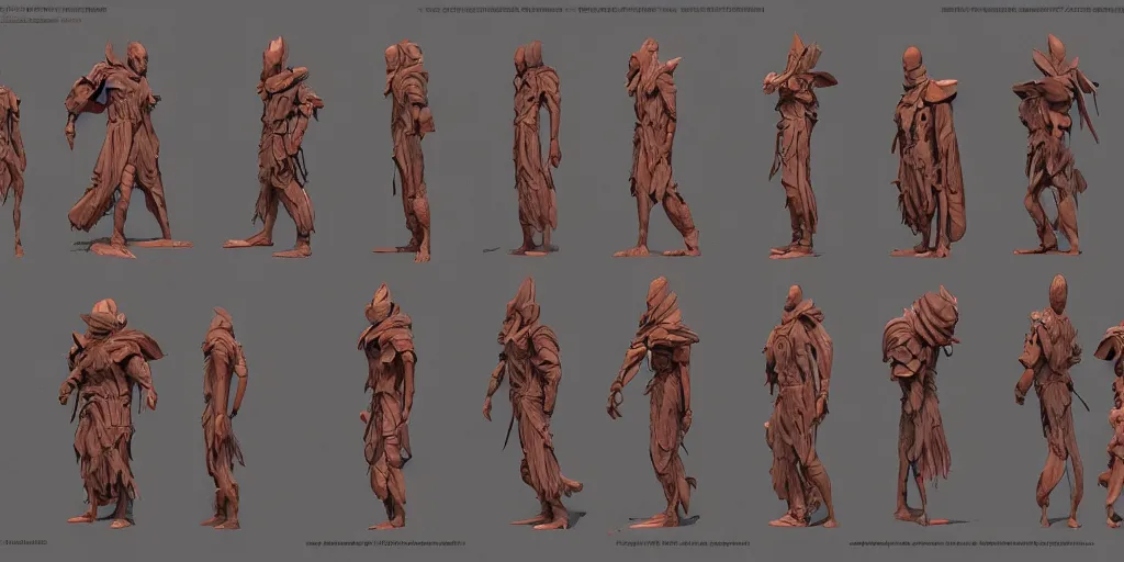 Image similar to wooden figure design, character sheet, Moebius, Greg Rutkowski, Zabrocki, Karlkka, Jayison Devadas, Phuoc Quan, trending on Artstation, 8K, ultra wide angle, zenith view, pincushion lens effect.