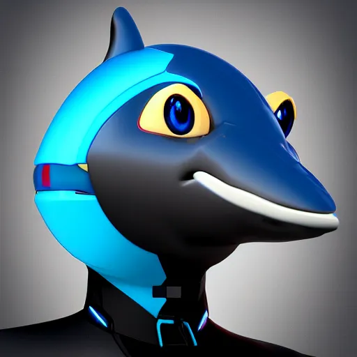 Image similar to robotic dolphin headshot profile picture, commission on FurAffinity, unreal engine