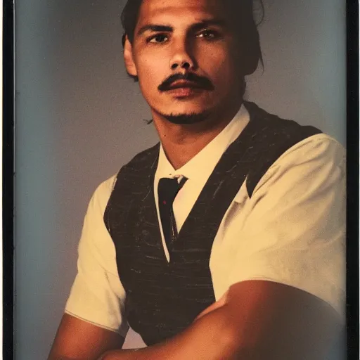 Image similar to polaroid photo of pedro sanchez as a gypsy