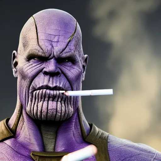 Prompt: Thanos smoking a cigarette