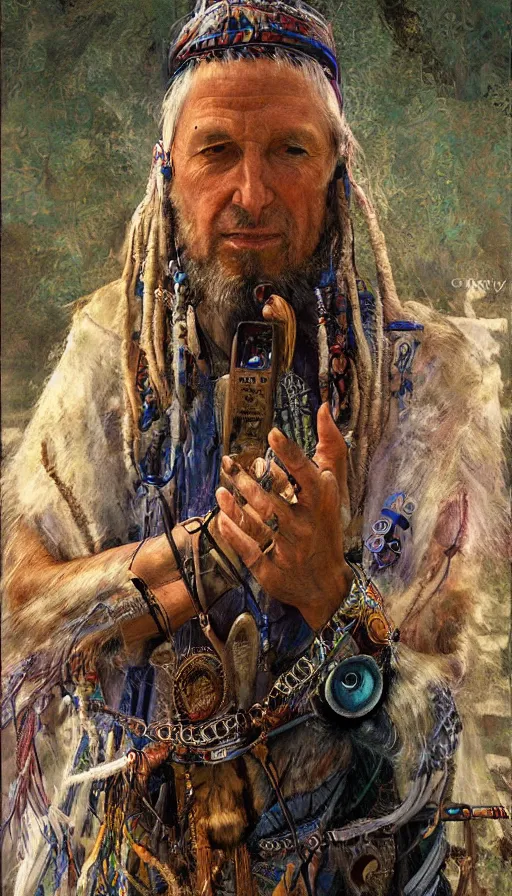 Image similar to portrait of a digital shaman, by james gurney