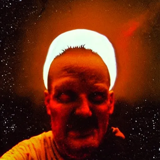 Image similar to last human selfie, horror color photo selfie, nuclear explosion in background