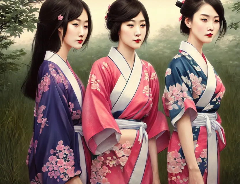 Image similar to two beautiful fashion taiwan girl wear elegant yukata in festival | | big eyes, summer night, realistic shaded, smile, good looking, fine details, 4 k realistic, cryengine, realistic shaded lighting poster by greg rutkowski, magali villeneuve, artgerm, jeremy lipkin and michael garmash and rob rey