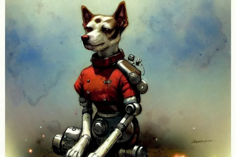 Image similar to adventurer ( ( ( ( ( 1 9 5 0 s retro future robot android dog. muted colors. ) ) ) ) ) by jean baptiste monge!!!!!!!!!!!!!!!!!!!!!!!!! chrome red