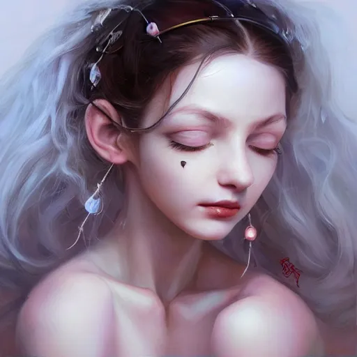 Image similar to A masterpiece portrait of a A albino Greece girl with large nose ring piercings and ruby in her forehead. Goddess of love. trending on artstation, digital art, by Stanley Artgerm Lau, WLOP, Rossdraws, James Jean, Andrei Riabovitchev, Marc Simonetti, Yoshitaka Amano