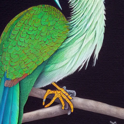 Prompt: A detailed painting of a male Resplendant Quetzal on a white bacground, watercolour, white matte