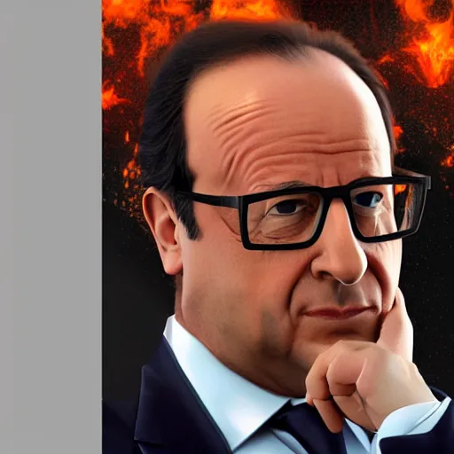 Image similar to François hollande with super saiyan hair charging up for a kamehameha, artstation, octane render, highly detailed