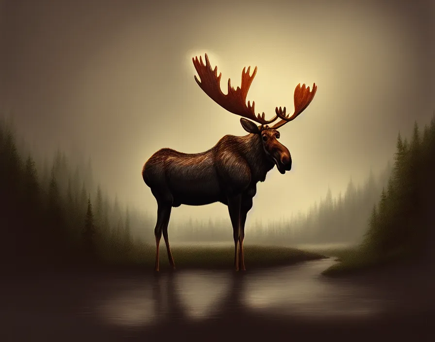 Image similar to moose in american romanticism, digital painting, trending on artstation, sharp focus, 4 k