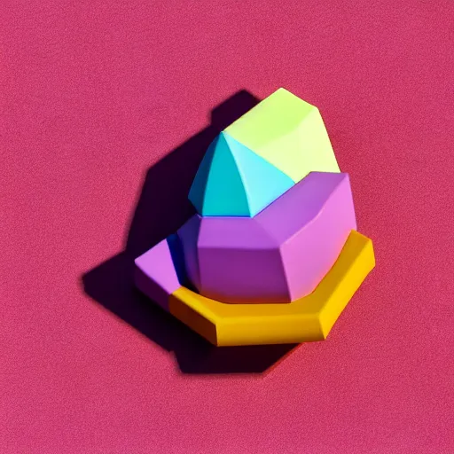 Prompt: A 3d render of several pastel colored liquid objects are melting together as a clay in a geometric shape with detailed shadow. Geometric shaped. render, low angle camera, detailed shading, vray octane, redshift. ray tracing. volumetric lighting. micro details, Hyper detailed, 8K3d, Trending on Artstation. rendered in cinema4d, Hyper realism.