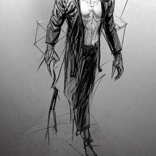 Image similar to concept art character, very high angle view, book cover, walking in cyberpunk valley, highly detailed full body, smooth, sharp focus, organic, appealing, book cover, deep shadows, by Dave McKean sketch lineart for character design