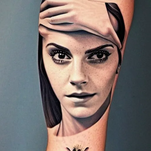 Image similar to emma watson full body tattoo, dope tattoo, hyperrealistic