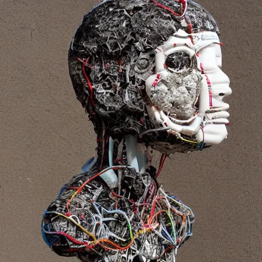 Image similar to consciousness emerging in a large language model artificial intelligence. papier - mache