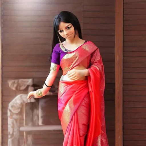 prompthunt: illustration of a beautiful anime girl wearing saree