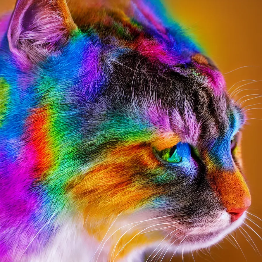 Prompt: a Rainbow cat lying on the floor, ultra realistic, 8K