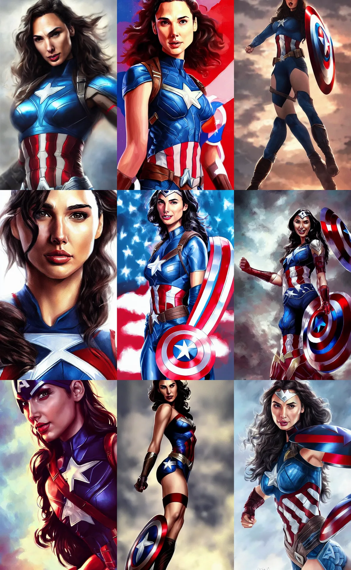 Prompt: a beautiful rendering of gal gadot as captain America by nick Silva, trending on artstation, instagram