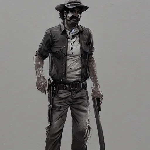 Prompt: don ramon and the chavo del 8 walking dead game telltale, gigachad black and white trending on artstation, painted by greg rutkowski