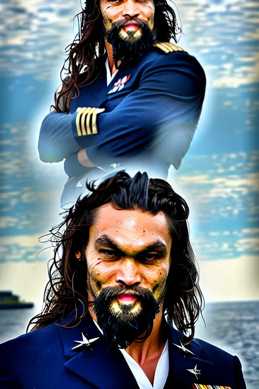 Prompt: portrait of Jason Momoa as an admiral in the Royal Navy, royal portrait