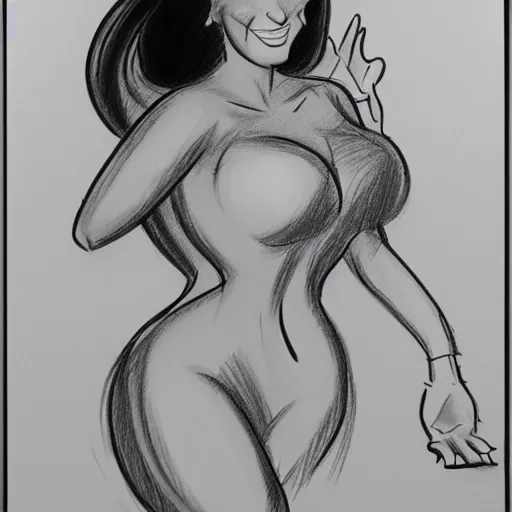 Image similar to milt kahl pencil sketch of kim kardashian as jessica rabbit