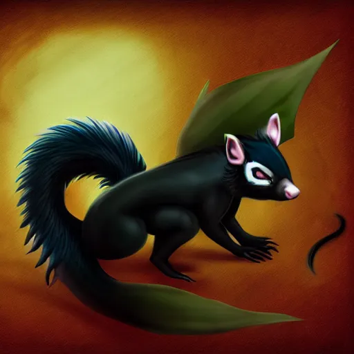 Image similar to digital painting of a skunk as a dragon, deviantart, digital art