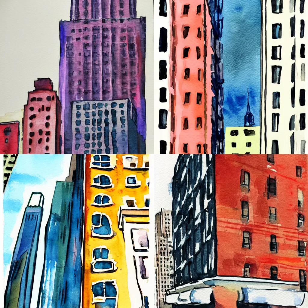 Prompt: new york city building abstract flat watercolor painting