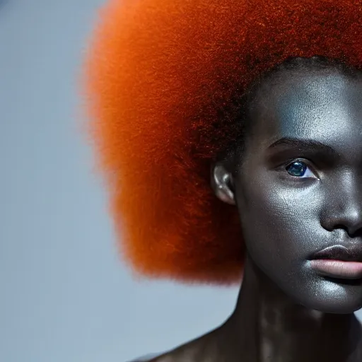 Prompt: close up of face of a black fashion model with large afro at the edge of active etna vulcan, official valentino editorial, highly detailed