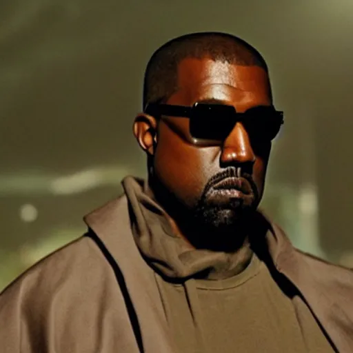 Image similar to film still of kanye west as morpheus in the matrix