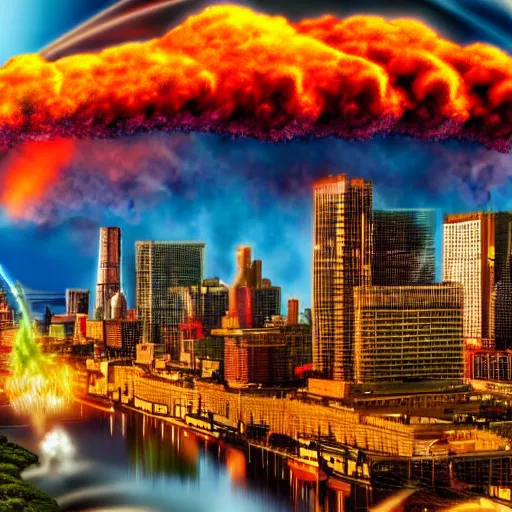 Image similar to nuclear explosion in city, 4 k