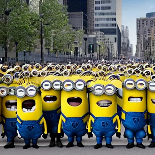 Prompt: minion labor strike protest