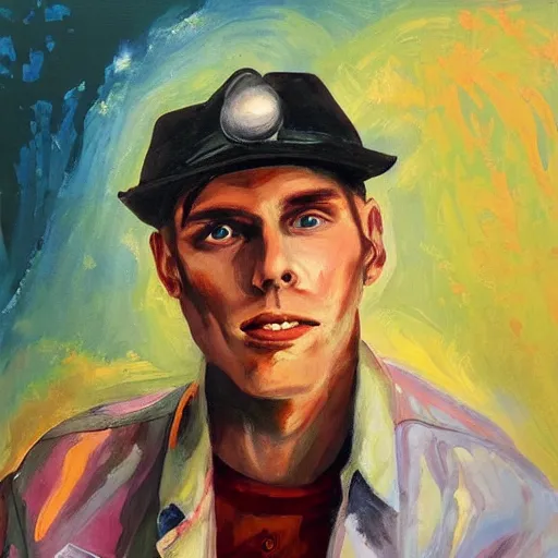 Prompt: a painting of Jerma985 in the style of Disco Elysium