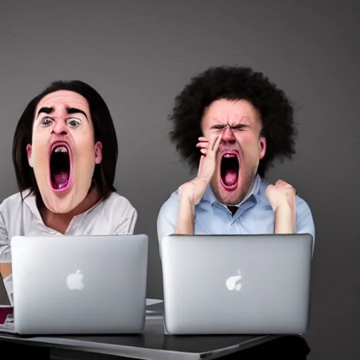Prompt: angry customers displayed on a macbook