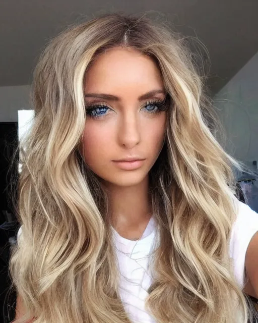 Prompt: beautiful woman, wavy blonde hair