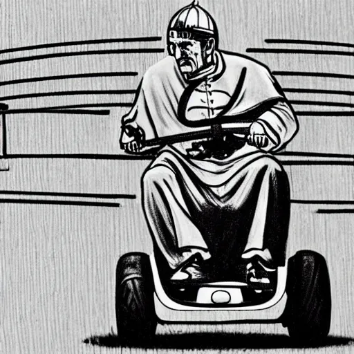 Prompt: gta v style drawing of the pope riding a Segway