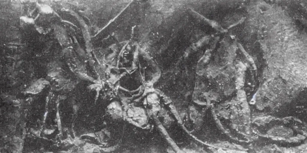 Prompt: explorers discover horrifying monster in mine, 1 9 0 0 s photograph