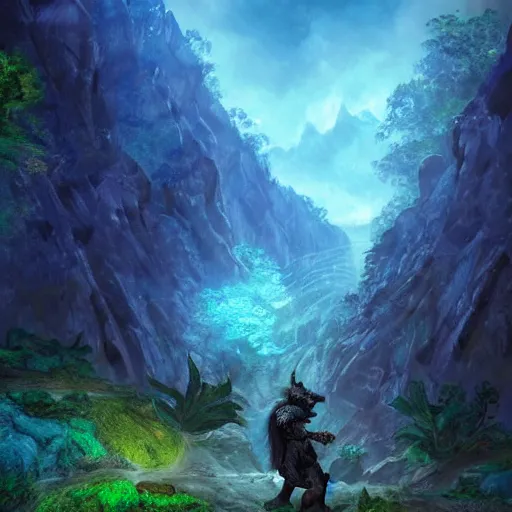 Image similar to A dragonborn with blue scales in a rainforest, trending on artstation, digital art