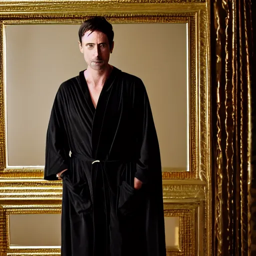 Prompt: mathew goode wearing black robe and golden necklace cinematic photoshoot high quality highly affordable photo realistic 8 k hd