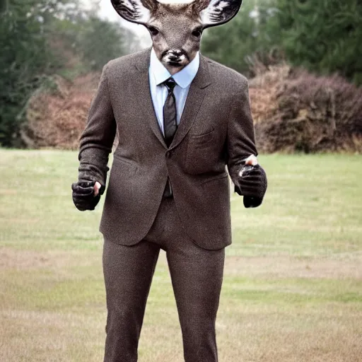 Prompt: hybrid human deer, in a full suit