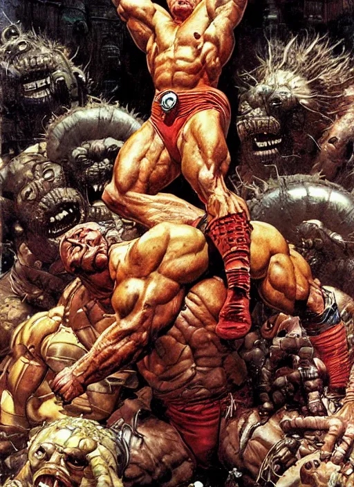 Image similar to portrait of muscular morgan aste as marvel's the thing, dynamic, by norman rockwell and lawrence alma tadema and jack kirby and greg staples and nc wyeth and tom lovell