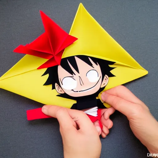 Prompt: photography luffy making origami of luffy - n 4