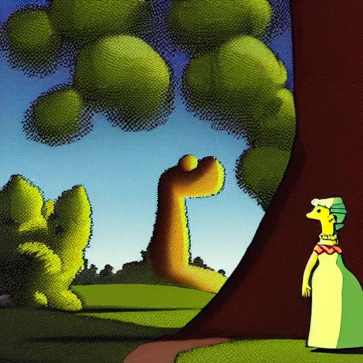 Image similar to “ beautiful woman under a tree, style of the simpsons ”