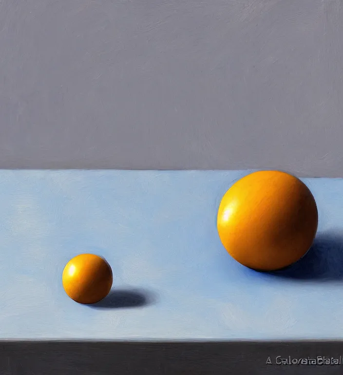 Prompt: a blue ball on a table by Alvaro Castagnet