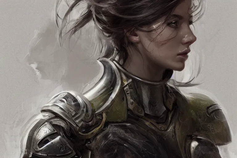 Image similar to a portrait of an attractive young woman, clothed in battle armor, olive skin, long dark hair, beautiful bone structure, symmetrical facial features, intricate, elegant, highly detailed, digital painting, trending on Artstation, concept art, smooth, sharp focus, illustration, from Metal Gear by Ruan Jia and Mandy Jurgens and Artgerm and greg rutkowski and william-adolphe bouguerea, award winning