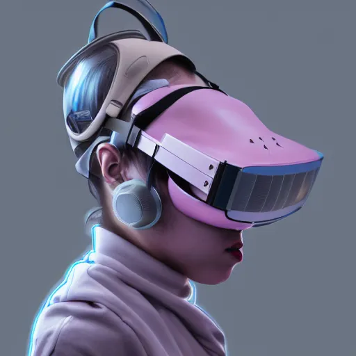 Image similar to intense futuristic bespoke vr headset respirator on a set of twin ninja hypebeasts, by ilya kuvshinov and james jean and sorayama and ikeuchi and hiroya oku and gilleard james, artstation trending, 8 k, 3 d render, photorealistic, volumetric lighting caustics, lilac